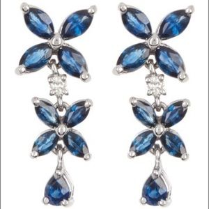 14K White Gold Blue Sapphire Diamond Drop Earrings